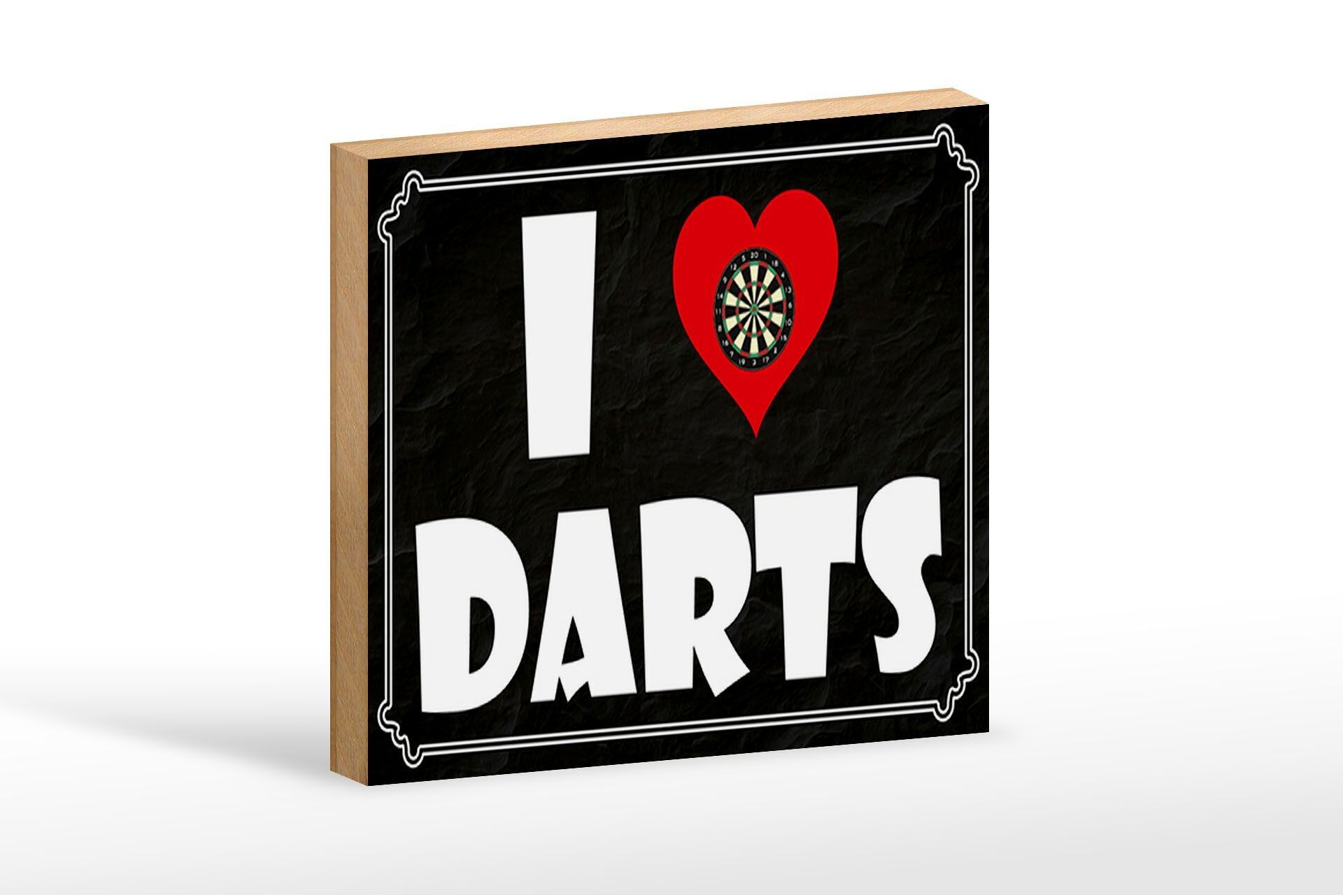 Targa in legno con scritta "I Love Darts" decorazione murale 18x12 cm