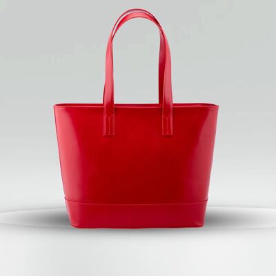 SAC CABAS TULIPE/  cuir de vachette pleine fleur  Rouge