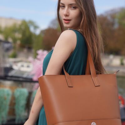 BORSA SHOPPER ACACIA / pelle di vacchetta pieno fiore Marrone