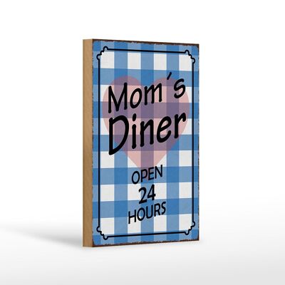 Cartel de madera que dice 12x18 cm Mom's Diner abierto las 24 horas decoración corazón