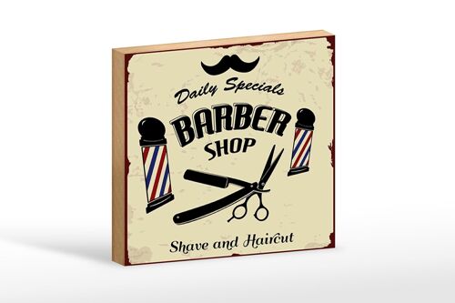 Holzschild Spruch 12x18 cm Barbershop shave and haircut Dekoration