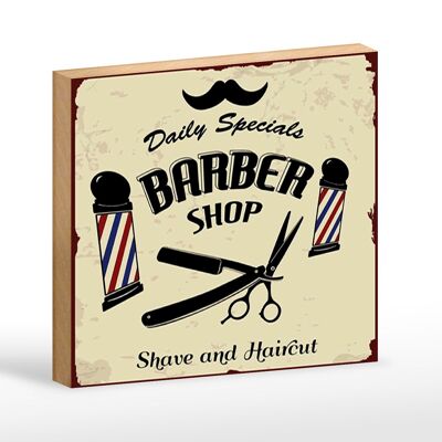 Holzschild Spruch 12x18 cm Barbershop shave and haircut Dekoration