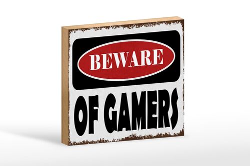 Holzschild Spruch 18x12 cm beware of gamers Dekoration