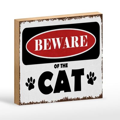 Cartel de madera que dice 18x12cm cuidado con el GATO Decoración gato precaución