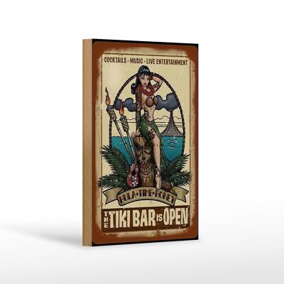 Cartel de madera Pin Up 12x18 cm TIKI Bar is Open Cocktail Música decoración