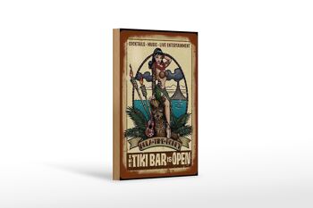 Panneau en bois Pin Up 12x18 cm TIKI Bar is Open Cocktail Music décoration 1