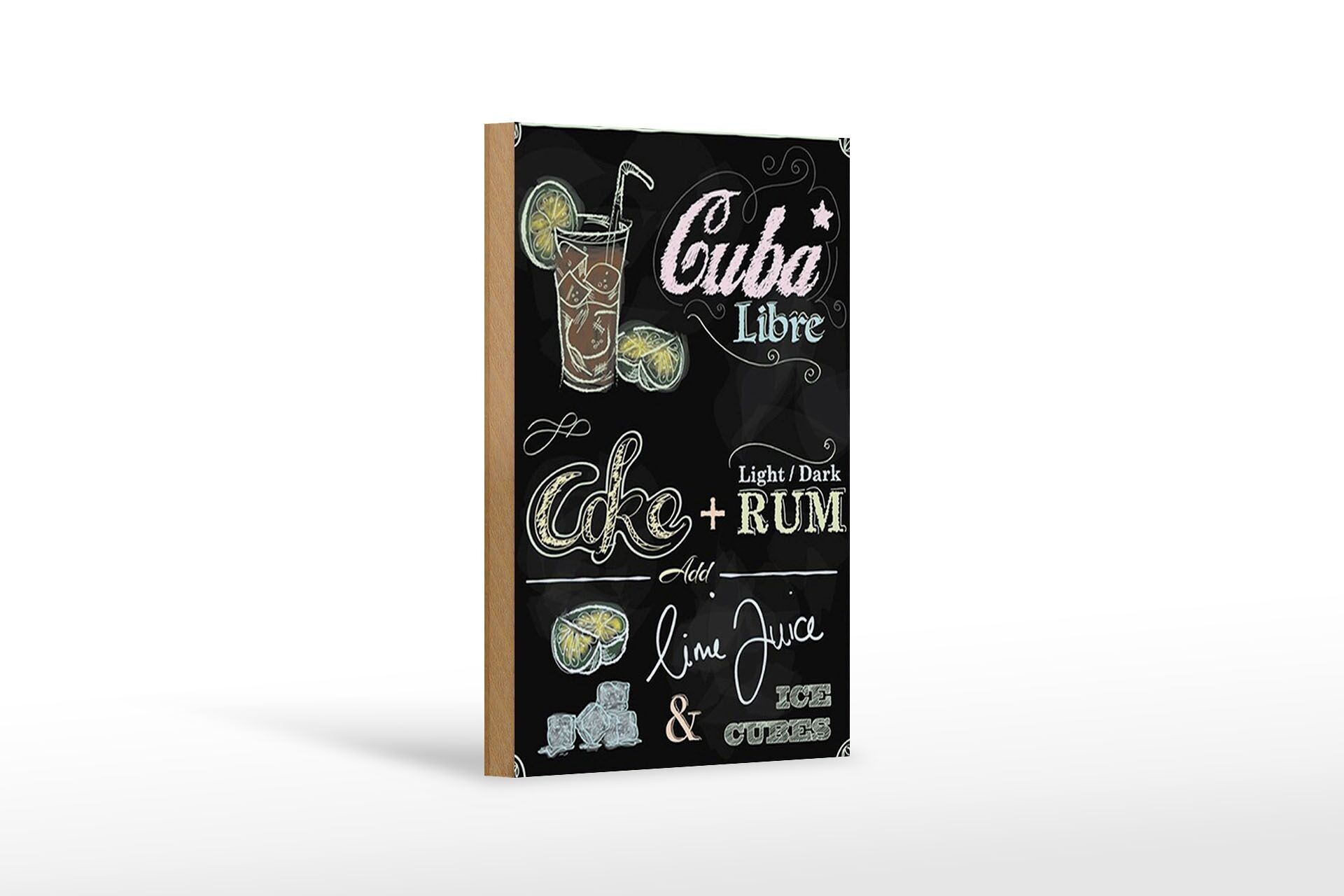 Holzschild Rezept 12x18cm Cuba Libre Cocktail dark Rum Ice Dekoration