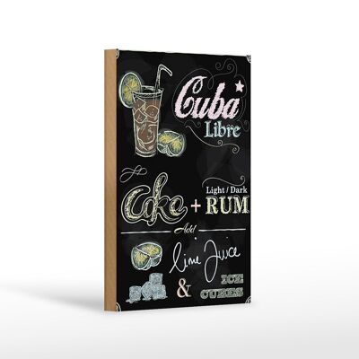 Panneau en bois recette 12x18cm Cuba Libre Cocktail Rhum Brun Décoration Glace