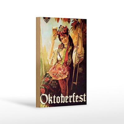Cartello in legno Pin Up 12x18 cm Donna dell'Oktoberfest con decorazione birra