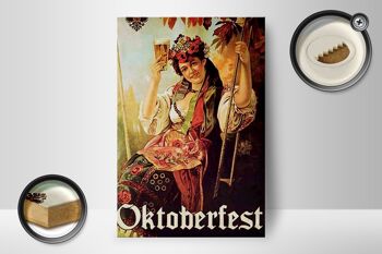 Panneau en bois Pin Up 12x18 cm Femme Oktoberfest avec décoration de bière 2