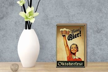 Panneau en bois disant 12x18 cm Oktoberfest Hourra femme avec décoration de bière 3