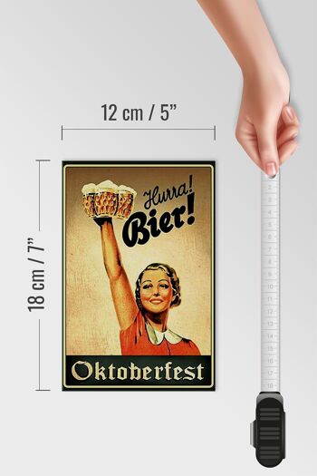 Panneau en bois disant 12x18 cm Oktoberfest Hourra femme avec décoration de bière 4