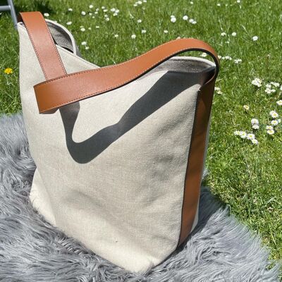 SAC CABAS CALLA/ cuir de vachette pleine fleur  Caramel