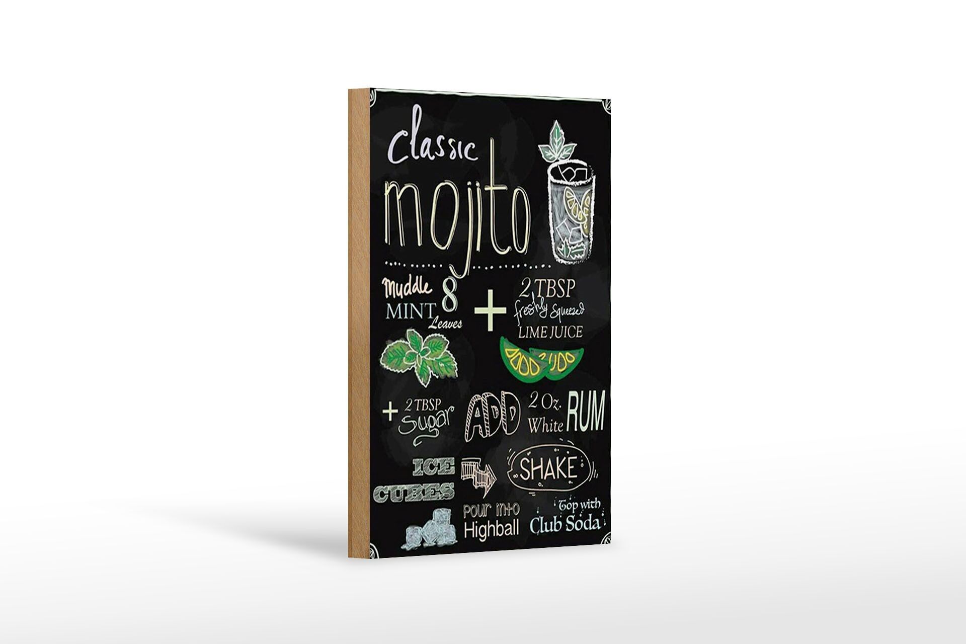 Holzschild Rezept 12x18 cm classic mojito white Rum Soda Dekoration