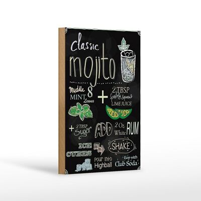 Letrero de madera receta 12x18 cm mojito clásico ron blanco soda decoración