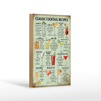 Wooden sign recipe 12x18cm classic Cocktails Recipes Mojito decoration