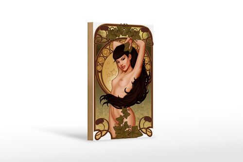 Holzschild Pin up 12x18 cm sexy Frau Girl Efeu Piercing Dekoration