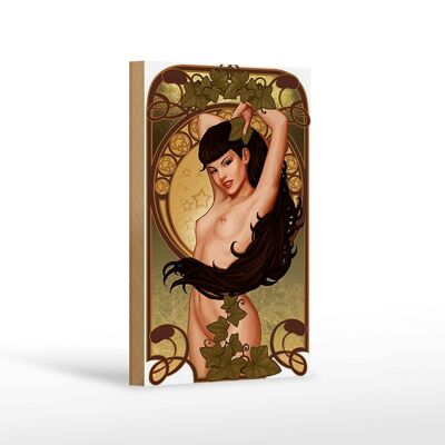 Holzschild Pin up 12x18 cm sexy Frau Girl Efeu Piercing Dekoration