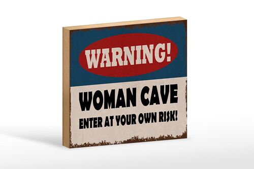 Holzschild Spruch 18x12cm warning women cave your own risk Dekoration