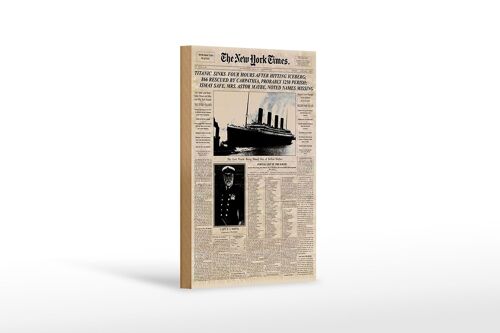 Holzschild Zeitung 12x18 cm New York Times Titanic sinks Dekoration