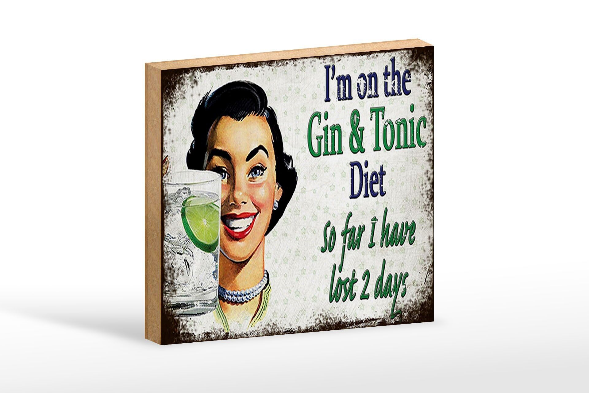 Decoración cartel de madera 18x12 cm Estoy siguiendo la Dieta Gin & Tonic
