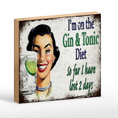 Cartello in legno con scritta "I'm on the Gin & Tonic Diet" 18x12 cm. Decorazione