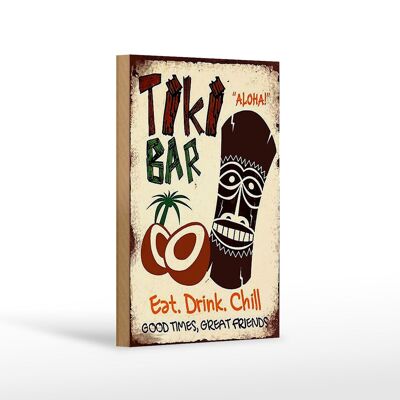Letrero de madera con texto 12x18 cm TIKI Bar Aloha comer beber enfriar decoración