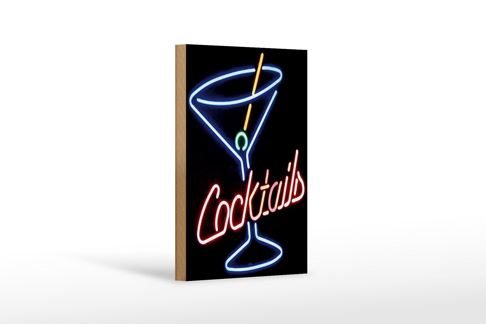Cartel de madera 12x18 cm Cócteles Neón Decoración Paja