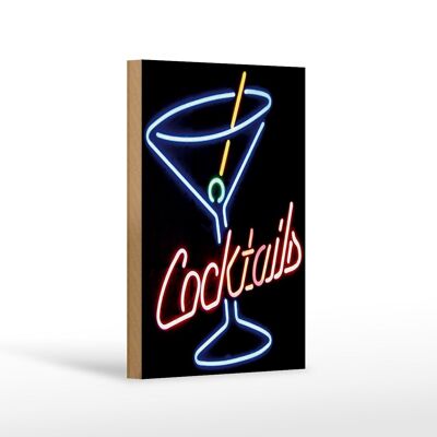 Holzschild 12x18 cm Cocktails Neon Strohhalm Dekoration