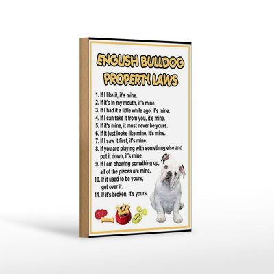 Holzschild Spruch 12x18 cm english bulldog property laws Dekoration