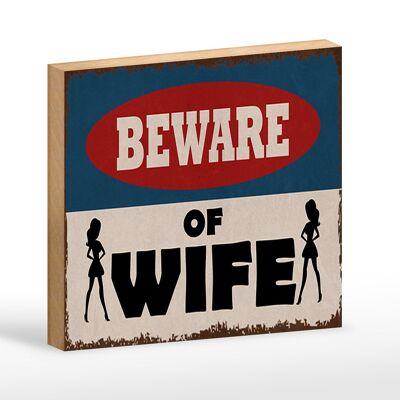 Cartello in legno con scritta "Attenti alla decorazione regalo per la moglie" 18x12 cm