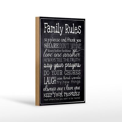 Cartel de madera que dice 12x18 cm Las reglas familiares dicen por favor decoración