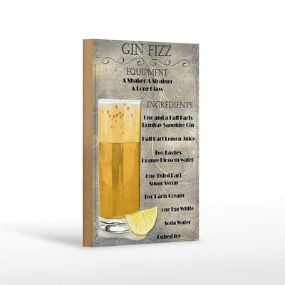 Holzschild 12x18cm Gin Fizz Equipment ingredients Dekoration