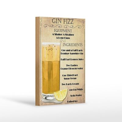 Holzschild Alkohol 12x18cm Gin Fizz Equipment beige Dekoration