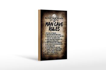Panneau en bois disant 12x18 cm Man Cave Rules Décoration de crâne 1