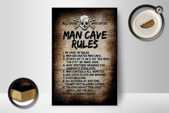 Panneau en bois disant 12x18 cm Man Cave Rules Décoration de crâne 2