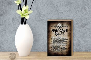 Panneau en bois disant 12x18 cm Man Cave Rules Décoration de crâne 3