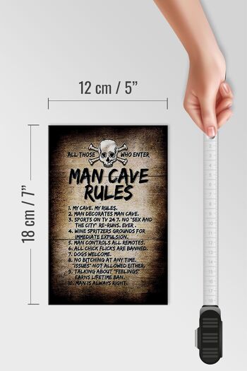 Panneau en bois disant 12x18 cm Man Cave Rules Décoration de crâne 4