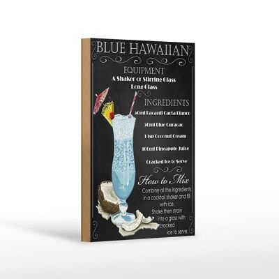Cartel de madera 12x18 cm decoración ingredientes hawaianos azul