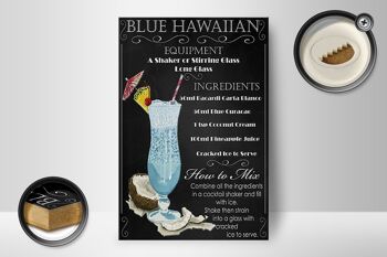 Panneau en bois 12x18 cm bleu décoration ingrédients hawaïens 2