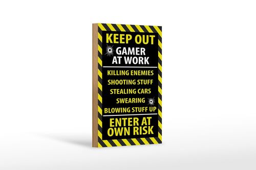 Holzschild Spruch 12x18 cm keep out gamer at work own risk Dekoration