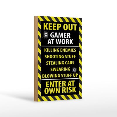 Holzschild Spruch 12x18 cm keep out gamer at work own risk Dekoration