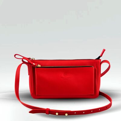 BOLSO BANDOLERA MARGUERITE / piel de becerro plena flor Roja