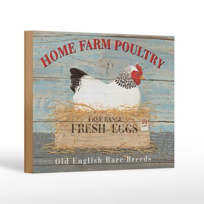 Cartel de madera con texto 18x12 cm Home farm aves huevos frescos decoración