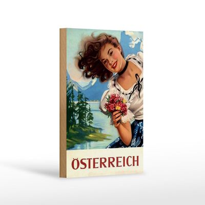 Holzschild Pin Up 12x18 cm Österreich alpen Urlaub Frau Dekoration