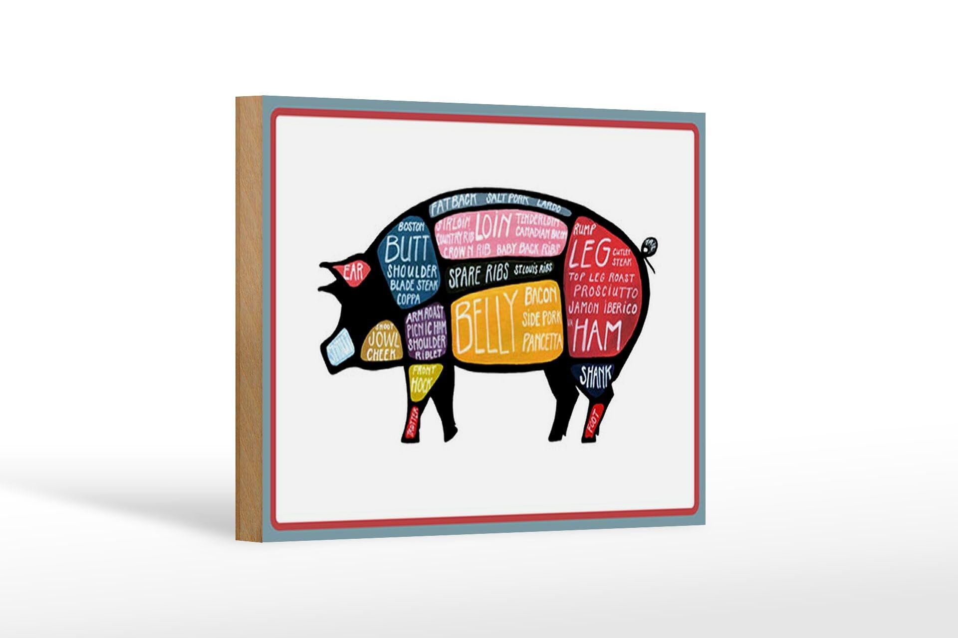 Cartello in legno macellaio 18x12 cm decorazione tagli di maiale carne di maiale