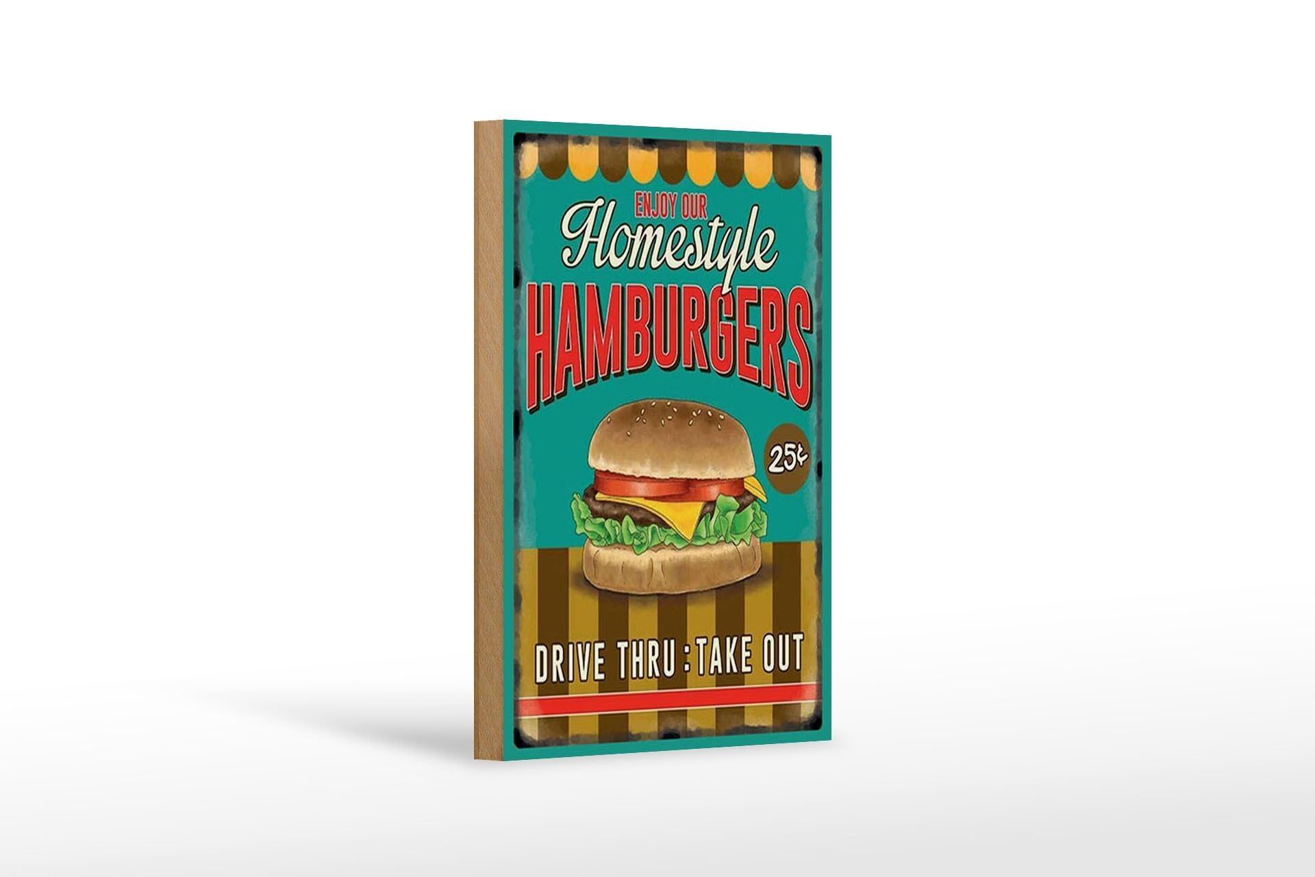 Wooden sign food 12x18 cm Hamburgers enjoy our homestyle decoration