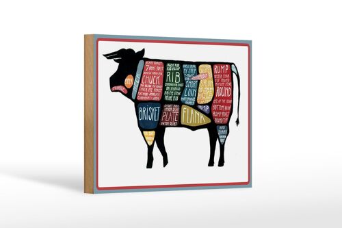 Holzschild Metzger 18x12 cm Kuh Beef cuts Fleisch Dekoration