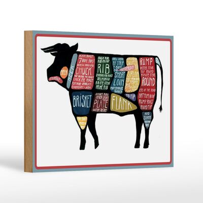Letrero de madera carnicero 18x12 cm vaca cortes carne decoración