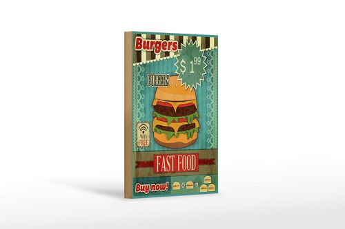 Holzschild Essen 12x18 cm fast food Burgers buy now wifi Dekoration